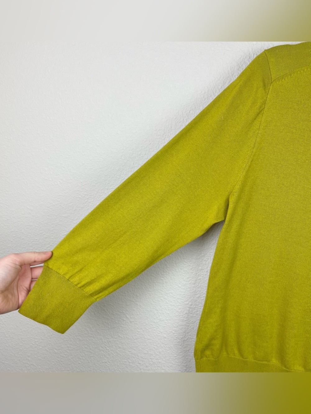 J. Crew Women's Large Chartreuse 3/4 Sleeve Button Front 100% Cotton Cardigan - Picture 13 of 16
